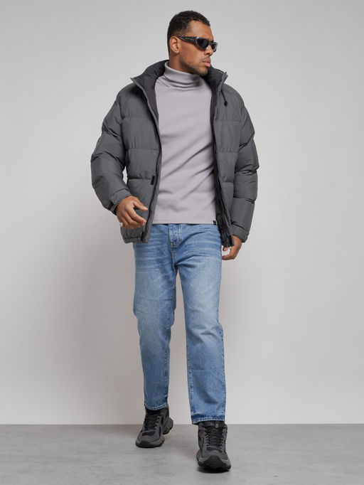 Куртка спортивная болоньевая мужская зимняя с капюшоном серого цвета 3111Sr - Wonderrman фото 15