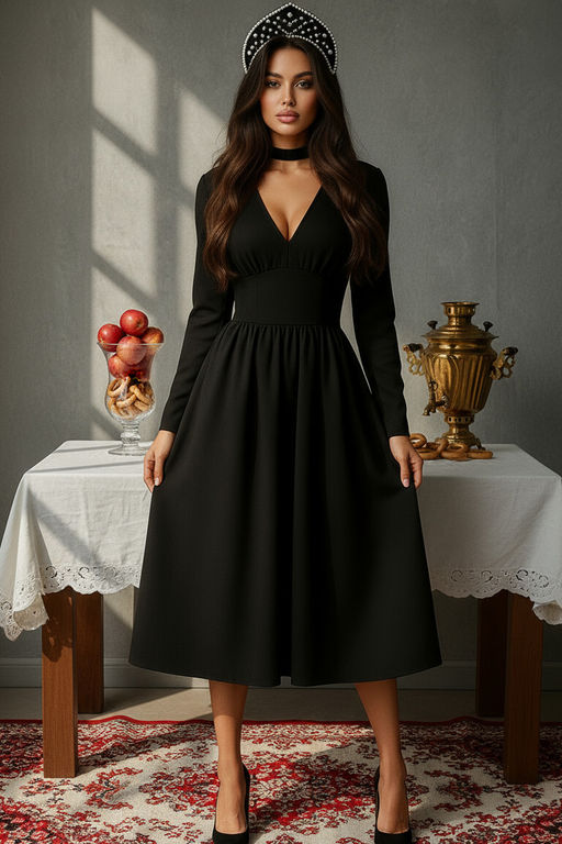 Платье прилегающего силуэта из трикотажа с длинным рукавом черное