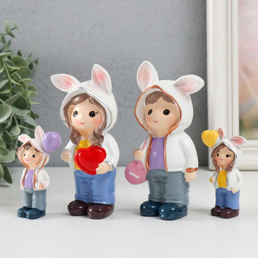 Набор фигурок полистоун Малыши в толстовках с заячьими ушками, 4 шт., 3?2?7.5 6?3?13 см