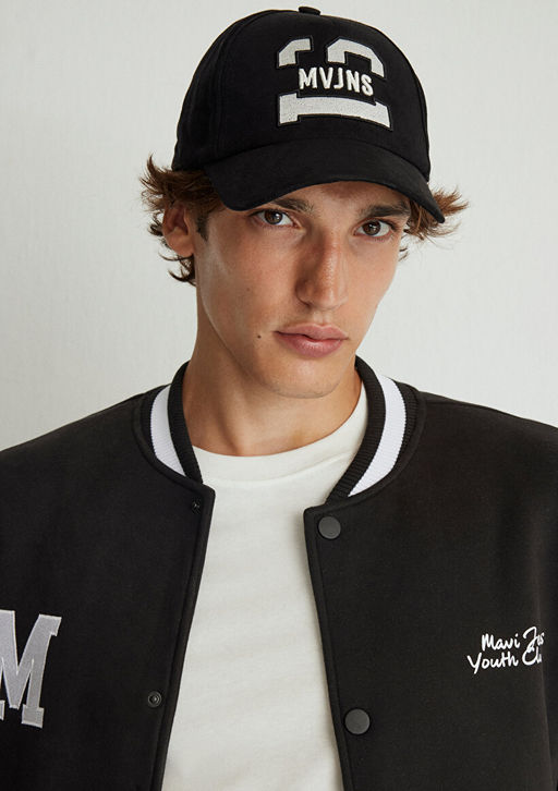 M Logo Bask?l? Siyah Kolej Ceketi - Mavi фото 5