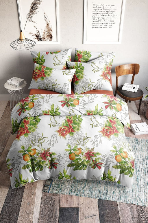 КПБ Новогодний букет поплин (простыня на резинке)