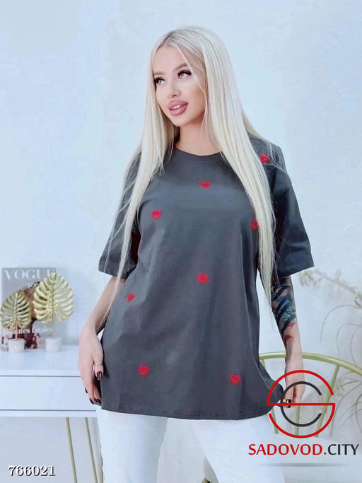 Футболка оверсайз с принтом сердечки - Bruno фото 5