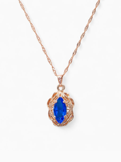 Гарнитур 3 предмета: серьги, кулон, кольцо безразмерное Эдель ажурный овал, цвет син в золоте, 45 см