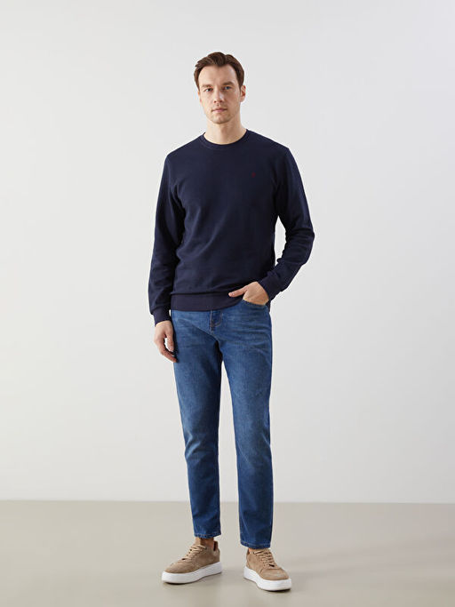 Bisiklet Yaka Uzun Kollu Bask?l? Erkek Sweatshirt