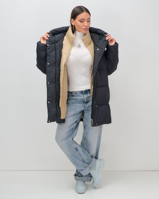 Куртка двубортная женская зимняя с капюшоном черного цвета 7736Ch Бренд: Visdeer  фото 18