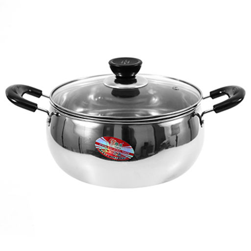 "Чебурашка" Набор кастрюль из нержавеющей стали 3 штуки: 15,5х8,3см 1,6л; 17,5х8,8см 2,2л; 19,5х9,6см 3л, крышки стеклянные, ручки-кнопки и ручки бакелитовые, сферическая форма, без теплораспределительного дна, цветная коробка (Китай)