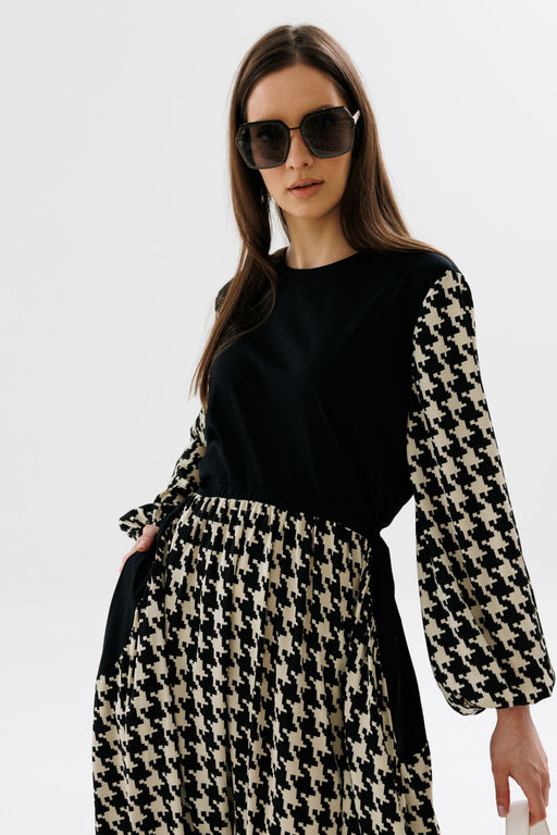 Платье NIKVA н717-2 чёрный+беж гусиная лапка  фото 6