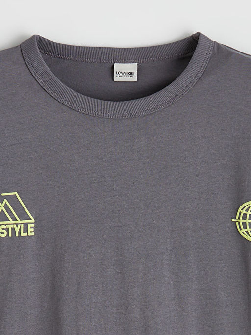 Bisiklet Yaka Bask?l? Erkek ?ocuk Ti??rt