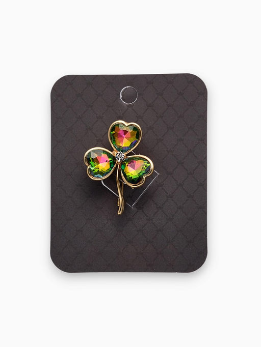 Брошь «Трехлистный клевер», разноцветный в золоте
