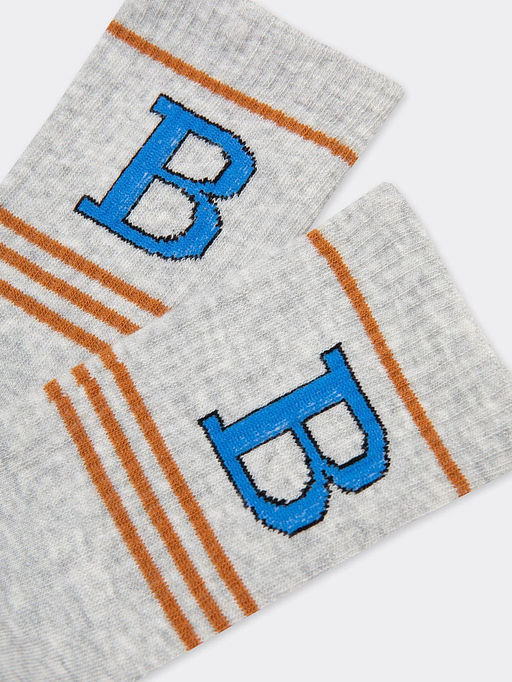 Цена за 5 пар! Высокие женские носки в оттенке светло-серый меланж с рисунком в виде буквы - Mark formelle фото 4