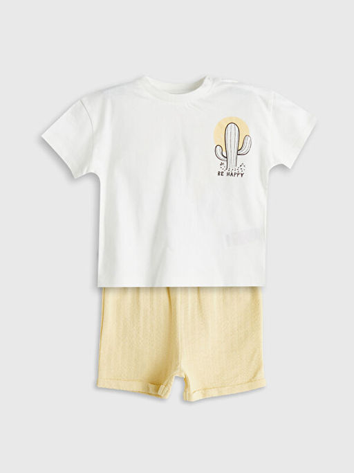 Bask?l? Erkek Bebek Ti??rt ve ?ort 2li