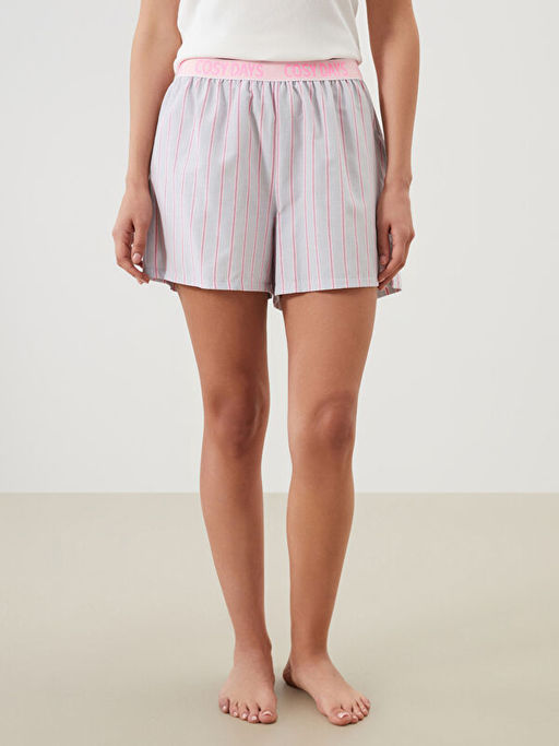 Beli Lastikli ?izgili Kad?n ?ort Pijama Alt?