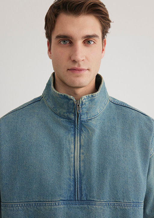 Yar? Fermuarl? Denim Sweatshirt - Mavi фото 6