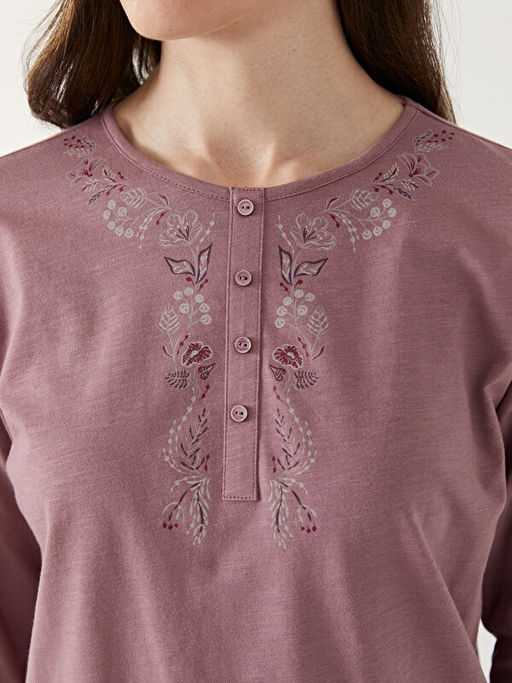 Bisiklet Yaka ?i?ekli Kad?n Bluz