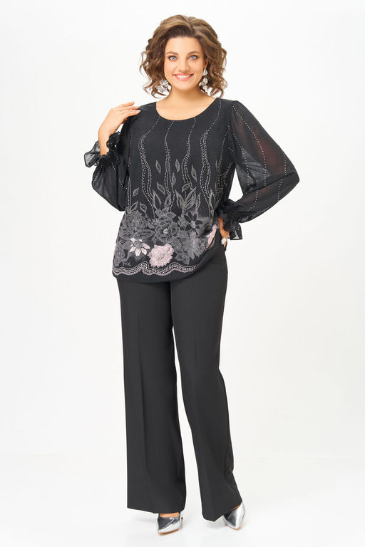 Блуза Swallow 803.4 Чёрный, принт нежно- розовые цветы