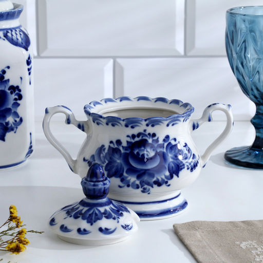 Сахарница фарфор гжель «Елена», 13×10×16 см