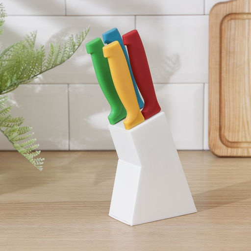 Набор кухонных ножей Радуга, 4 предмета, лезвие 6,5 см, 8,5 см, 9,5 см, 11,5 см, на подставке, цвет МИКС - Simaland фото 5