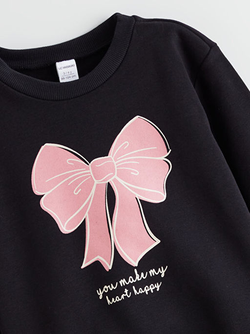 Bask?l? K?z ?ocuk Sweatshirt ve E?ofman Alt?