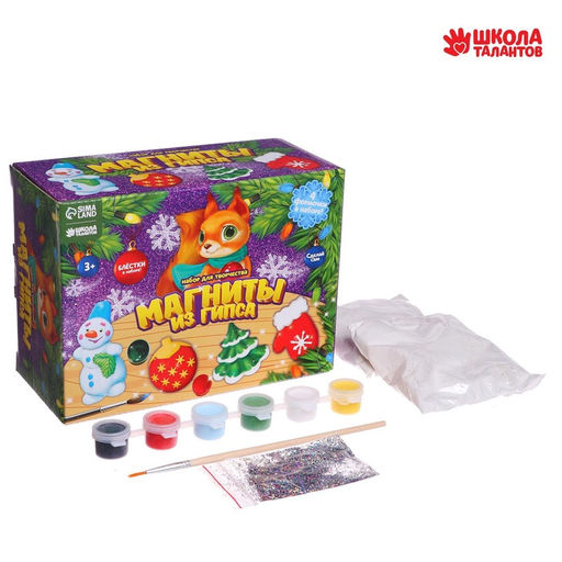 Магниты из гипса Новогоднее настроение (ёлка, варежка, ёлочная игрушка, снеговик) - Школа талантов фото 8