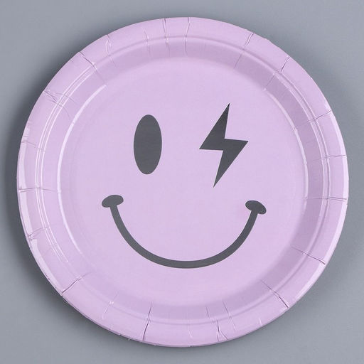 Тарелка бумажная Смайл, в наборе 6 шт., цвет сиреневый