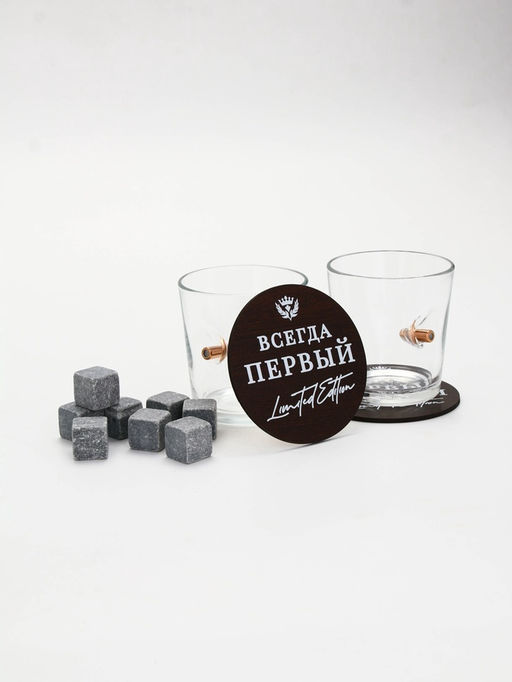 Подарочный набор бокалов с камнями для виски в деревянном ящике