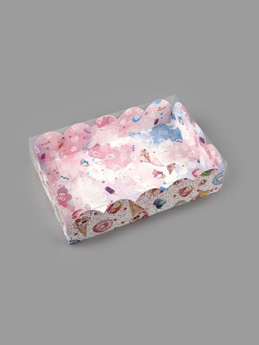 Цена за 5 шт. Коробка для печенья, кондитерская упаковка с пластиковой крышкой, «Вкусности», 20 х 30 х 8 см