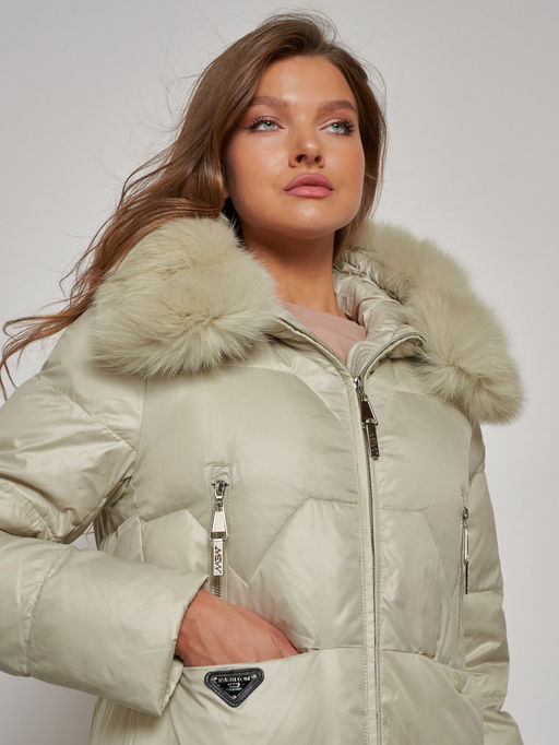 Пальто утепленное с капюшоном зимнее женское светло-зеленого 13305ZS - Visdeer фото 9