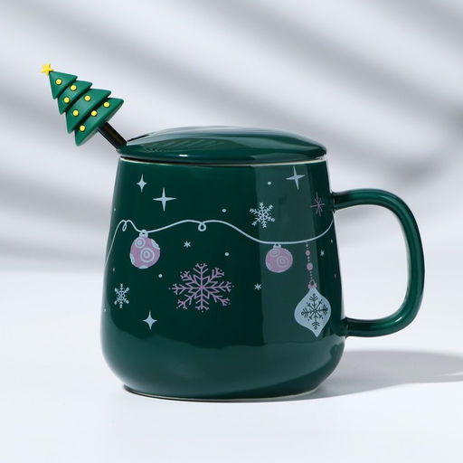 Кружка новогодняя керамическая с ложкой Новогодних чудес, 350 мл, цвет зелёный - Дорого внимание фото 9