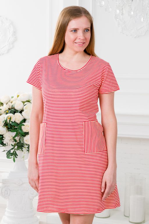 Туника женская из кулирки Руслана красная полоса на бежевом - Амадэль фото 8