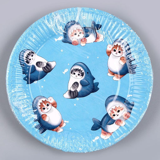 Цена за 10 шт. Тарелка бумажная Котики. Акула, 18 см - Страна карнавалия фото 5