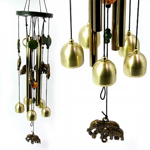 Музыка ветра Фен Шуй со слониками 4 палочки и 5 колокольчиков 60см d-9,5см