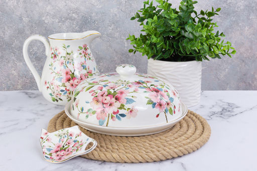 Блинница 23*23*9,5 см "Яблоневый цвет на белом" фарфор NEW BONE CHINA