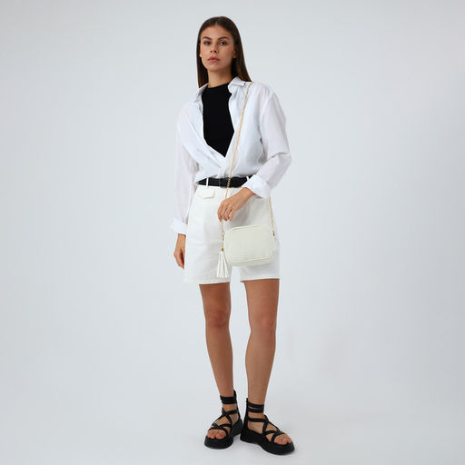 Сумка женская кросс-боди на молнии, 20×7×15 см, на цепочке, бежевая