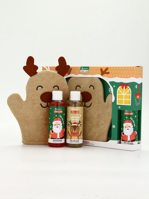 Подарочный набор новогодний Олень, гель для душа 2 шт х150 мл, мочалка, URAL LAB