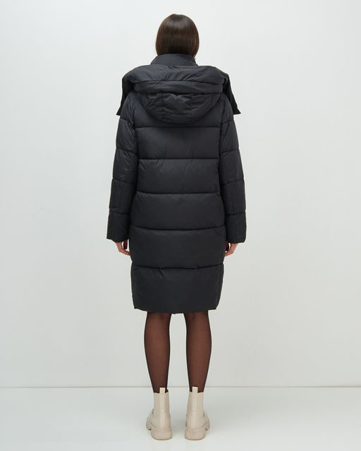 Пальто зимнее утепленное с капюшоном женское черного цвета 7700Ch - Visdeer фото 9