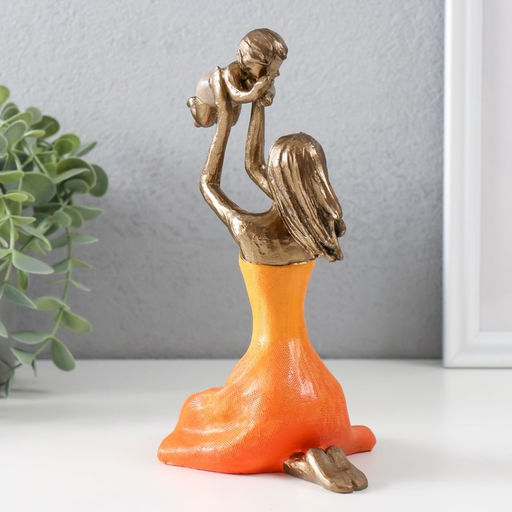 Фигурка полистоун Мама играет с ребенком, бронза, оранжевый, 12?9.5?19 см