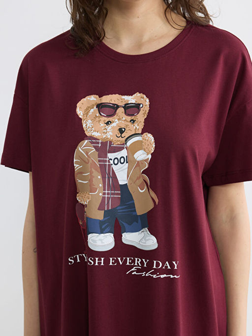 Bisiklet Yaka Ay? Teddy Bask?l? Kad?n Gecelik