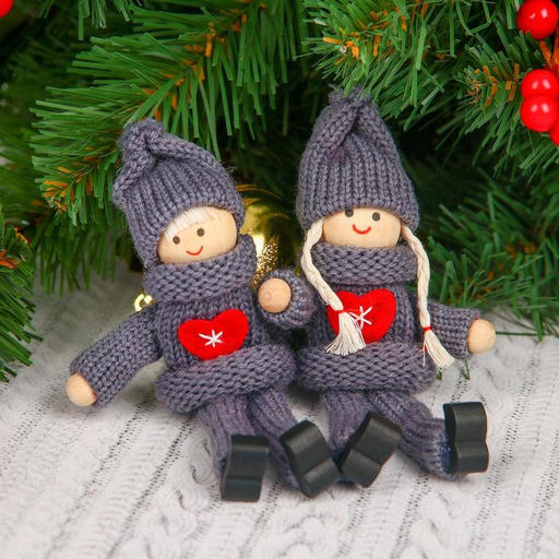 Цена за 12 шт. Елочная игрушка Куколка в костюме, серая, МИКС