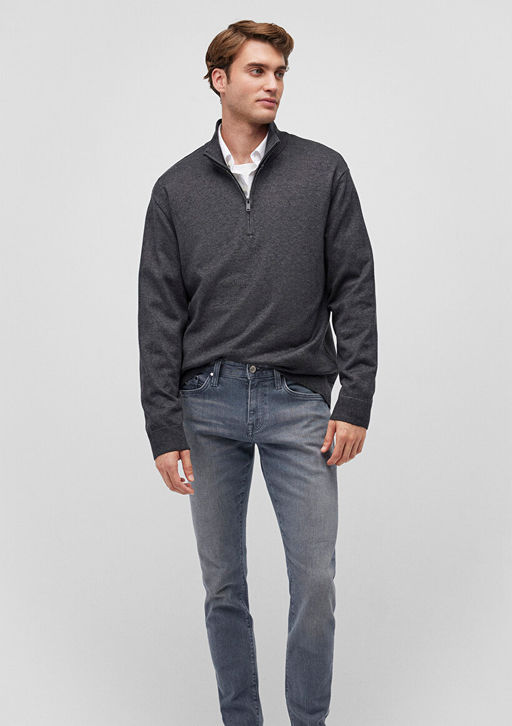 Yar? Fermuarl? Dik Yaka Gri Kazak