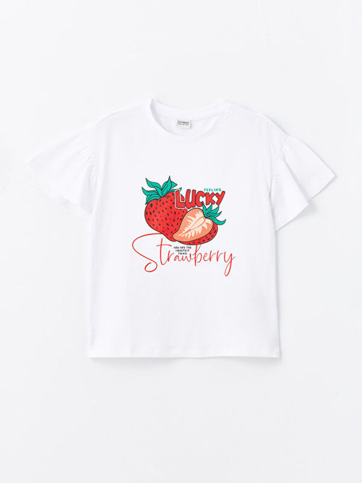 Bisiklet Yaka Bask?l? K?sa Kollu K?z ?ocuk Ti??rt ve ?ort - Waikiki фото 2