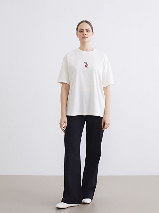 Bisiklet Yaka Bal?k Bask?l? Oversize Kad?n Ti??rt