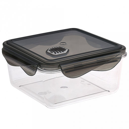 Контейнер для продуктов пластмассовый 1,15л Brilliant, 16х16х8см, квадратный, герметичный, ручки-клипса, черный, подходит для СВЧ, Phibo (Россия)