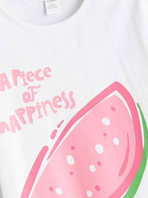 Bisiklet Yaka Bask?l? K?z ?ocuk Ti??rt