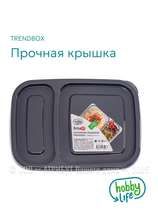 Контейнер пищевой TRENDBOX, серый, две секции, с крышкой, прямоугольный - Hobby Life фото 5