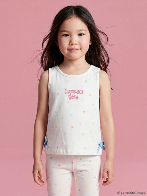 Bisiklet Yaka Bask?l? K?z ?ocuk Atlet 2li