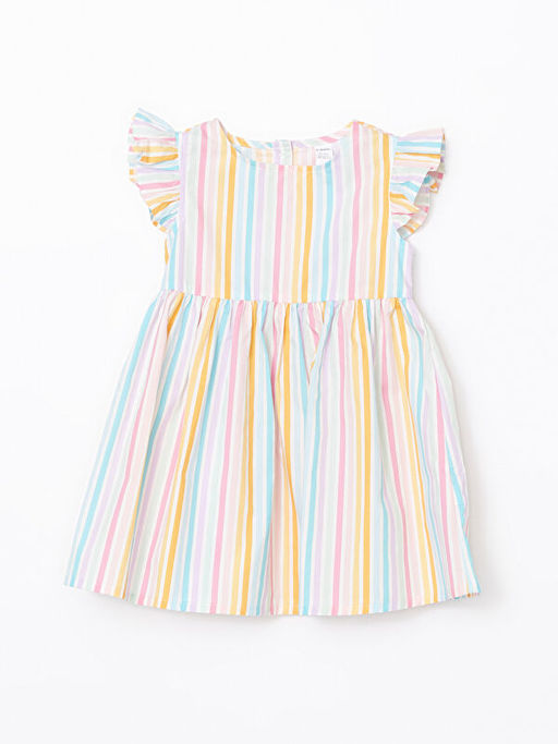 ?nden D??meli ?izgili K?z ?ocuk Poplin Elbise