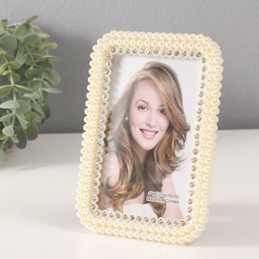 Фоторамка для фото 10×15 см «Жемчуг и стразы», пластик, закруглённые углы, 18×13 см