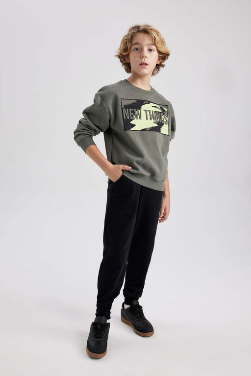 Толстый свитшот оверсайз с круглым вырезом для мальчика - Defacto фото 2