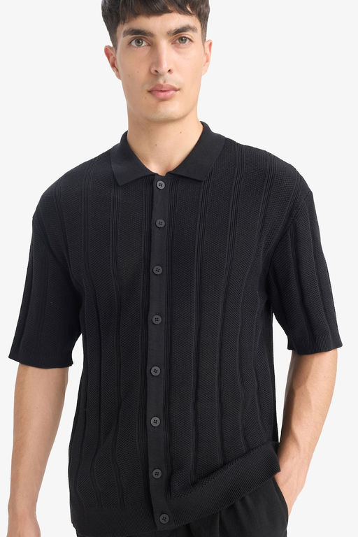 %100 Pamuk Standart Fit Polo Yaka K_sa Kollu Siyah Triko Ti__rt