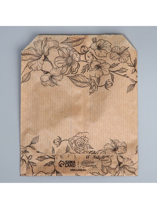 Цена за 50 шт. Пакет бумажный фасовочный, упаковка, крафт, Цветочки 13?16 см без окна